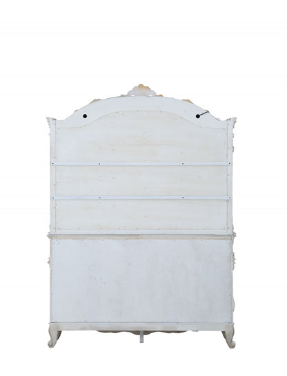 Antique White Wood Glass Mirror Hutch Sideboard