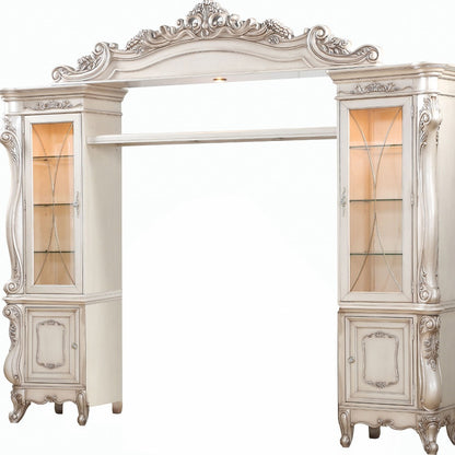 Antique White Wood Glass Media Console