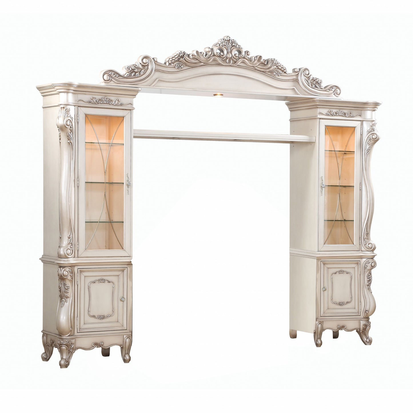 Antique White Wood Glass Media Console