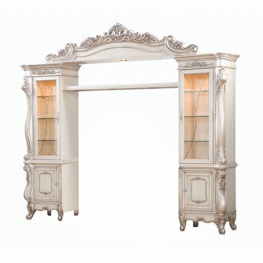 Antique White Wood Glass Media Console