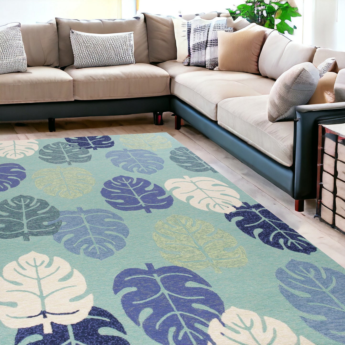 7 x 9  Uv Treated Polypropylene Turquoise Rug