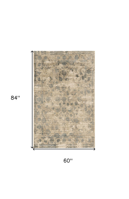 5 x 7  Viscose Sand Or  Blue Rug