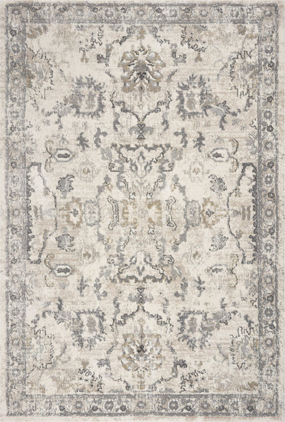 8 x 10 Ivory Machine Woven Distressed Floral Traditional Indoor Rug