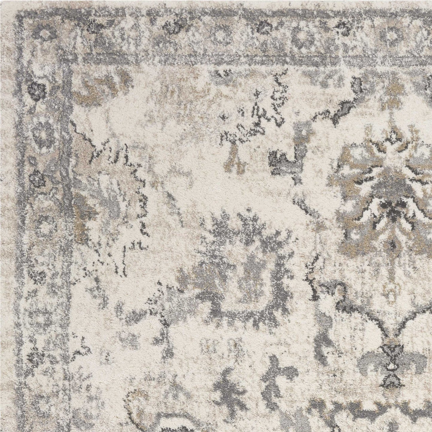 8 x 10 Ivory Machine Woven Distressed Floral Traditional Indoor Rug