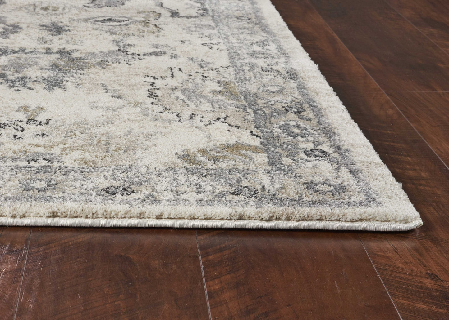 8 x 10 Ivory Machine Woven Distressed Floral Traditional Indoor Rug