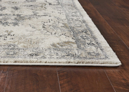 8 x 10 Ivory Machine Woven Distressed Floral Traditional Indoor Rug