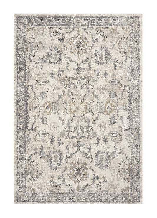 8 x 10 Ivory Machine Woven Distressed Floral Traditional Indoor Rug