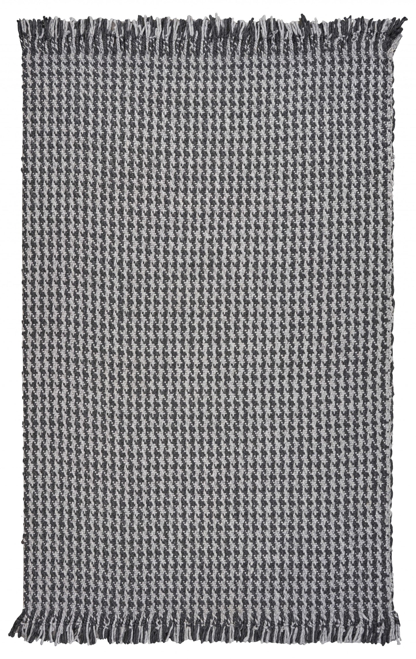 9 x 12 Grey Hand Woven Houndstooth With Braided Fringe Indoor Rug