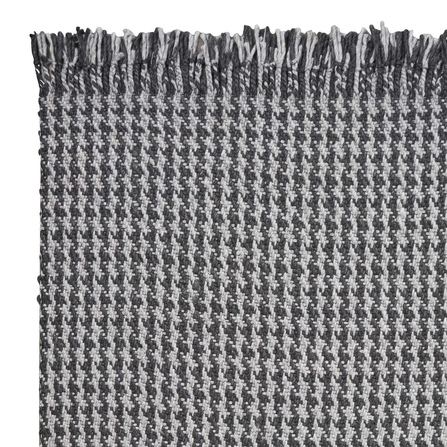 9 x 12 Grey Hand Woven Houndstooth With Braided Fringe Indoor Rug