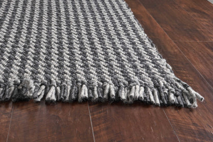 9 x 12 Grey Hand Woven Houndstooth With Braided Fringe Indoor Rug
