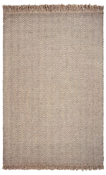 9 x 12 Oatmeal Beige Hand Woven Herringbone With Braided Fringe Indoor Rug