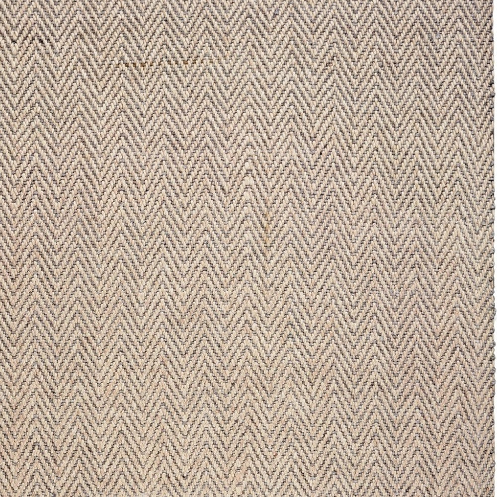 9 x 12 Oatmeal Beige Hand Woven Herringbone With Braided Fringe Indoor Rug