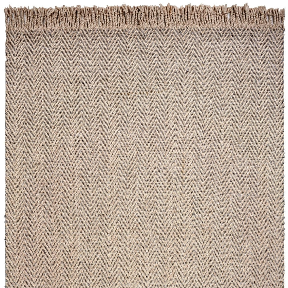 9 x 12 Oatmeal Beige Hand Woven Herringbone With Braided Fringe Indoor Rug