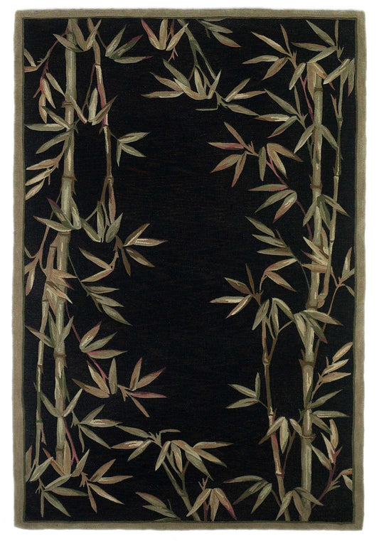 8 x 10 Black Hand Tufted Bordered Bamboo Indoor Rug