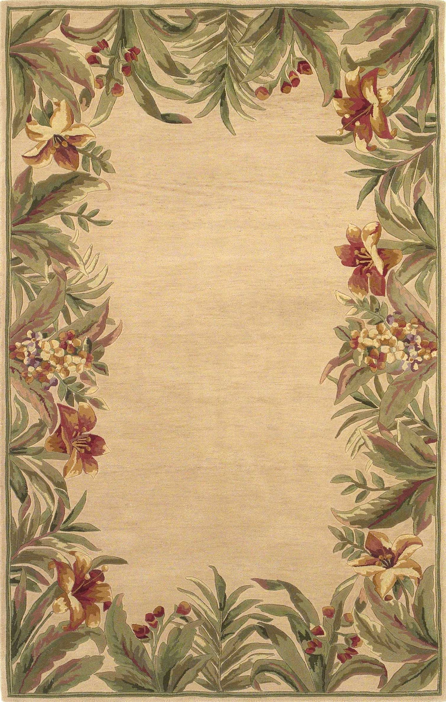 8 x 10 Ivory Hand Tufted Bordered Tropical Plants Indoor Rug