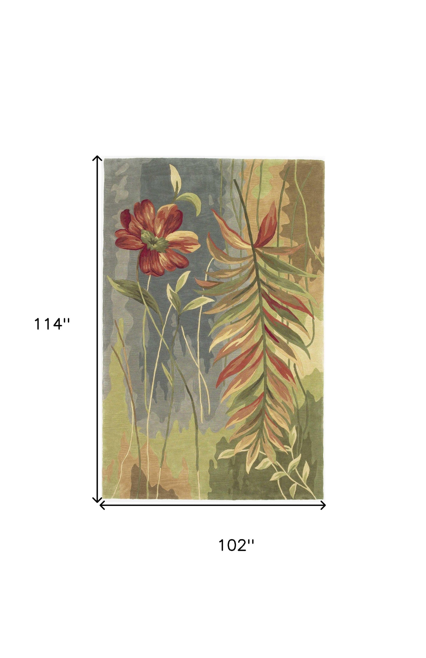 8 x 10 Blue Green Hand Tufted Tropical Plant Indoor Rug