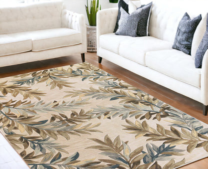 9 x 12 Ivory Hand Tufted Pinnate Fronds Indoor Rug