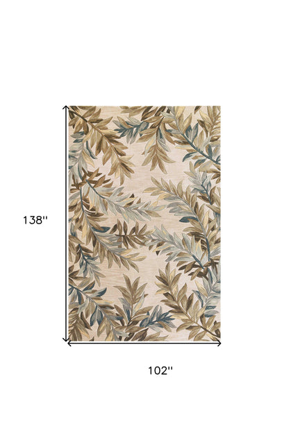 9 x 12 Ivory Hand Tufted Pinnate Fronds Indoor Rug