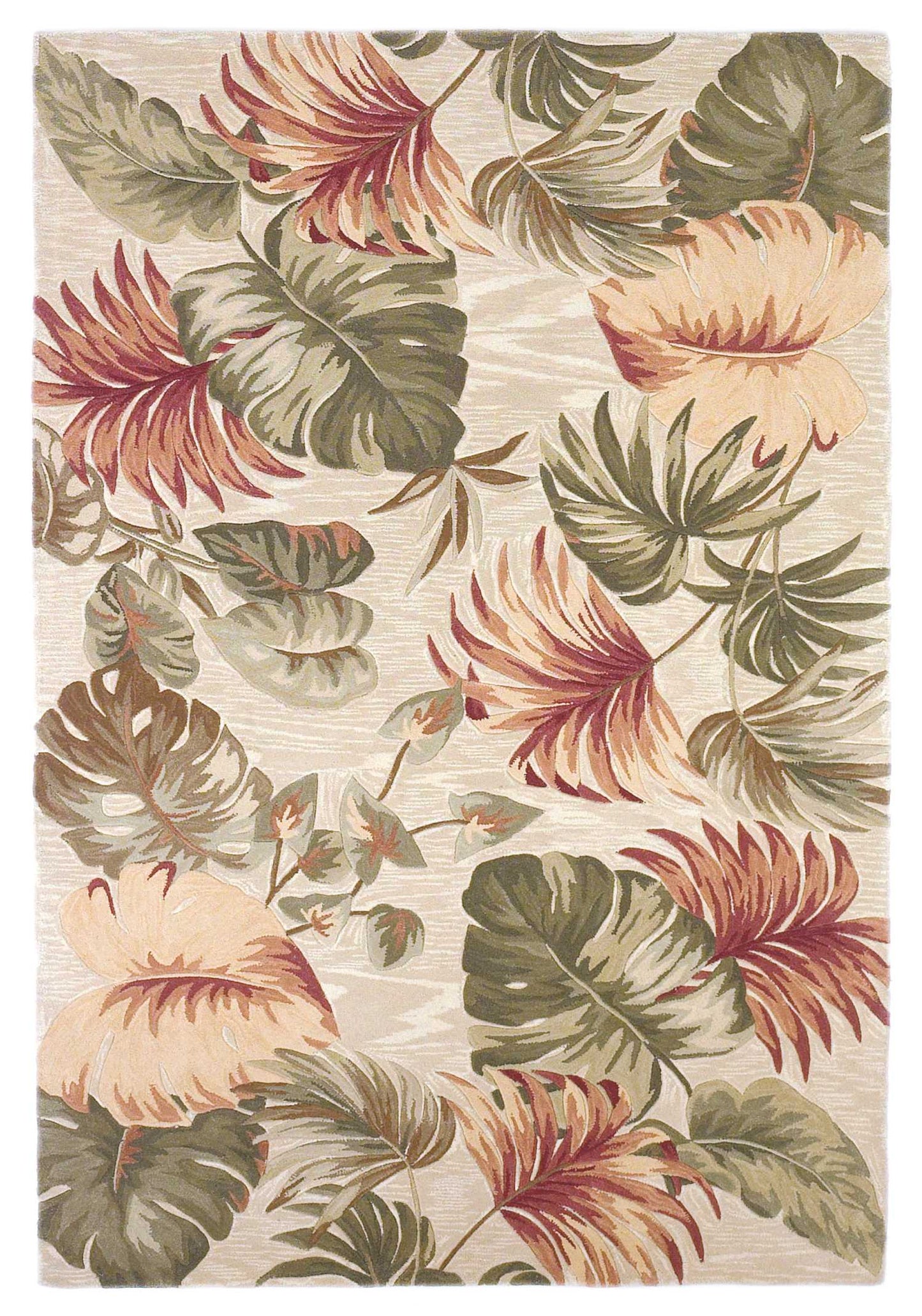 9 x 12 Beige Hand Tufted Tropical Leaves Indoor Rug