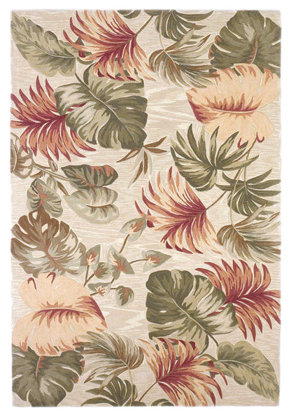 9 x 12 Beige Hand Tufted Tropical Leaves Indoor Rug