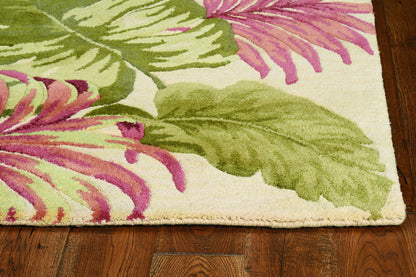 9 x 12 Beige Hand Tufted Tropical Leaves Indoor Rug