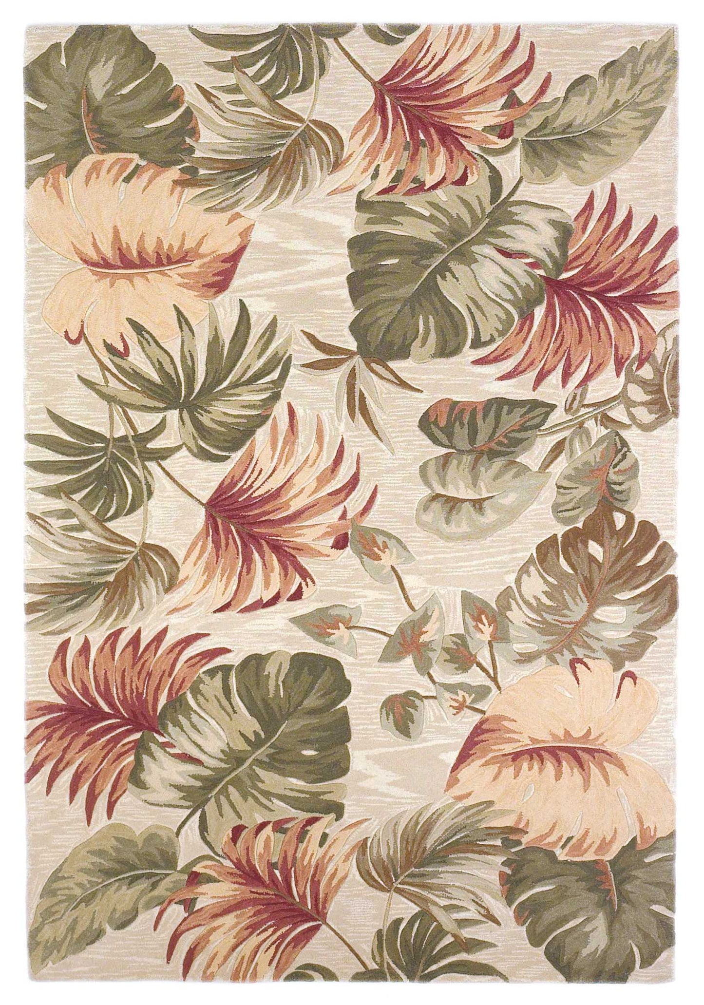 9 x 12 Beige Hand Tufted Tropical Leaves Indoor Rug