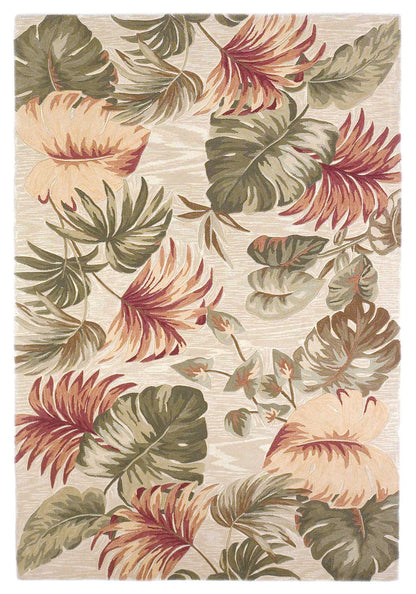 9 x 12 Beige Hand Tufted Tropical Leaves Indoor Rug