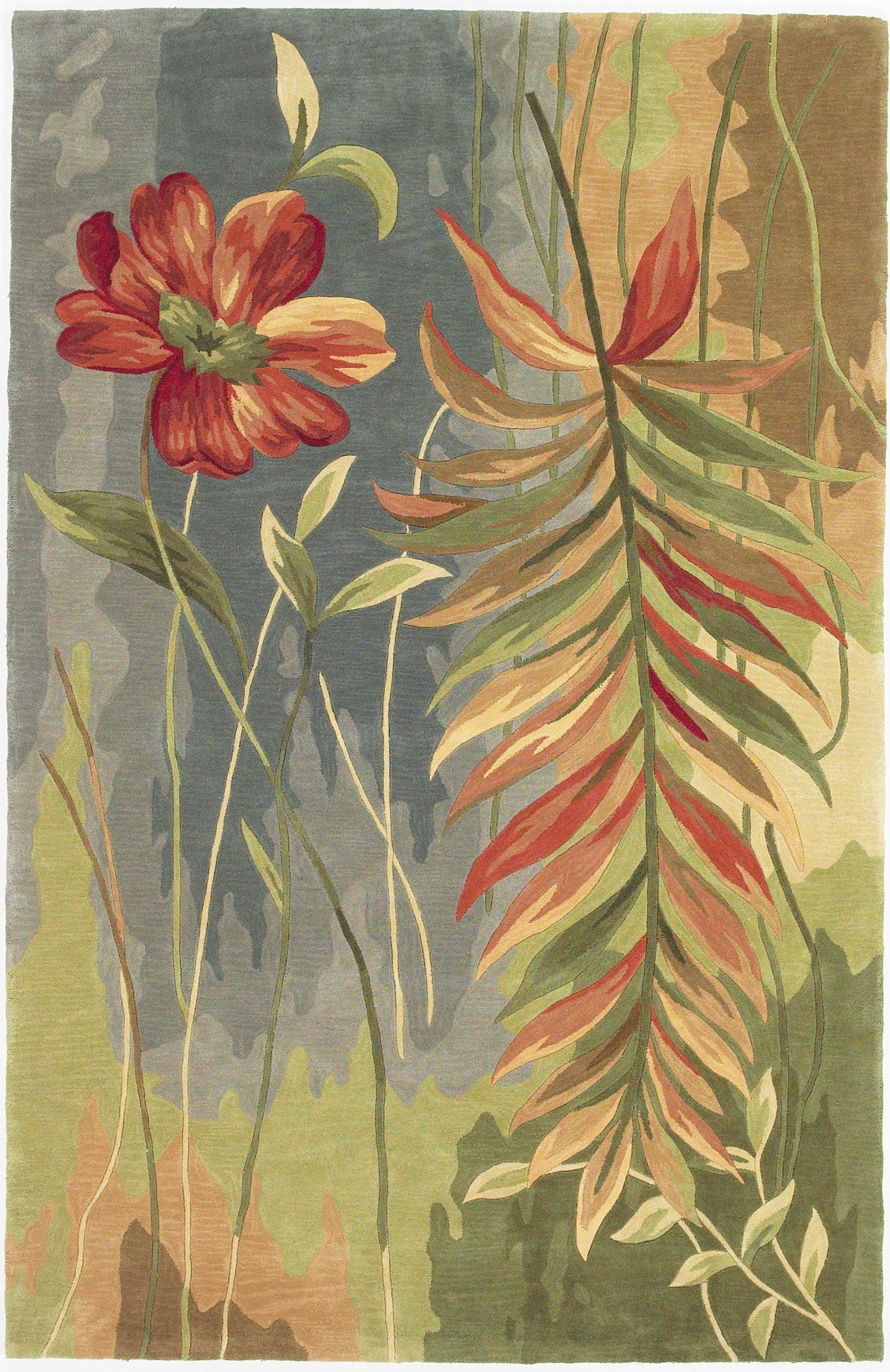 9 x 12 Blue Wool Tropical Botanical Hand Tufted Rug