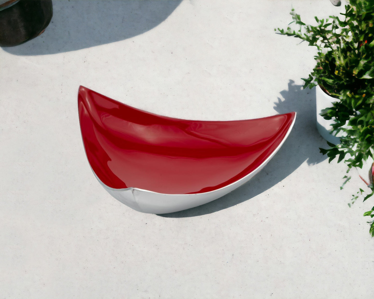 Silver And Red Triangular Bowl