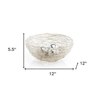 Silver Abstract Wire Round Centerpiece Bowl