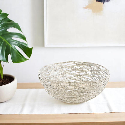 Silver Abstract Wire Round Centerpiece Bowl