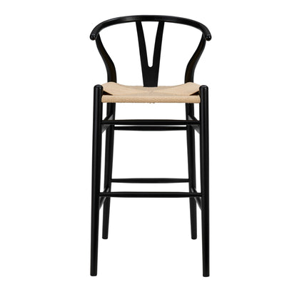 Natural & Black Solid Wood Low Back Counter Height Bar Chair