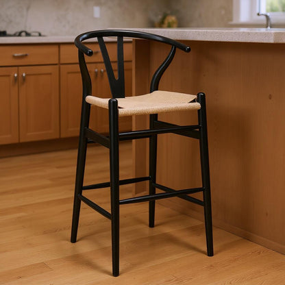 Natural & Black Solid Wood Low Back Counter Height Bar Chair