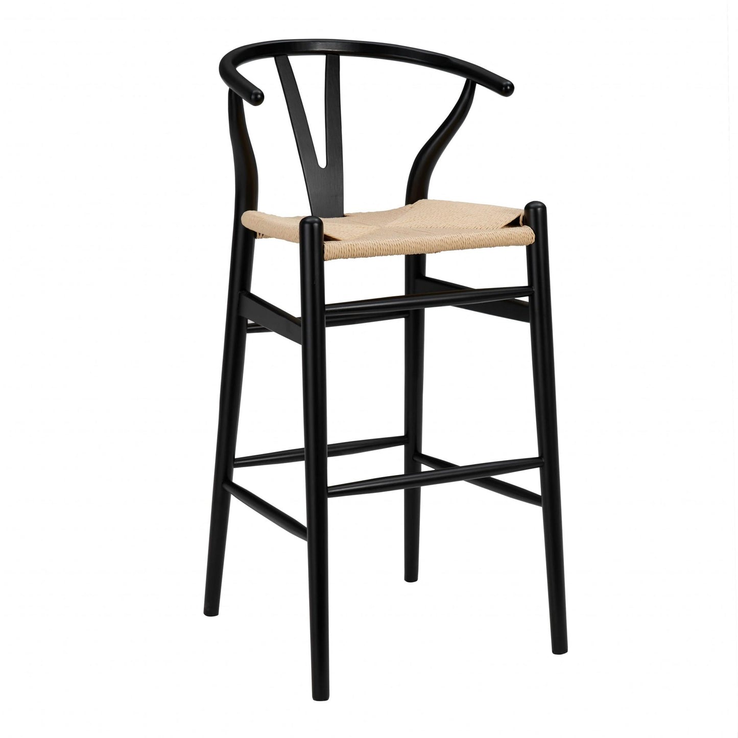 Natural & Black Solid Wood Low Back Counter Height Bar Chair