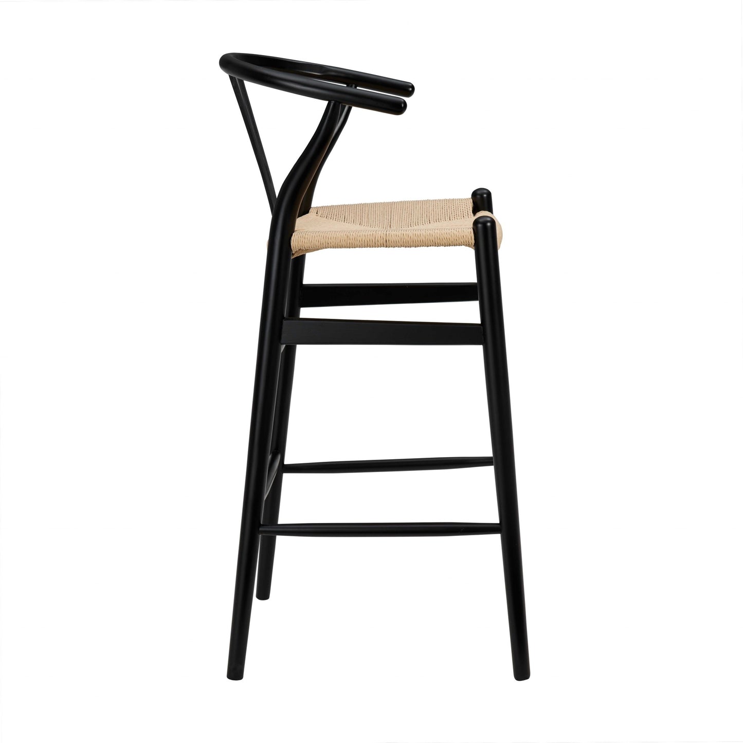 Natural & Black Solid Wood Low Back Counter Height Bar Chair