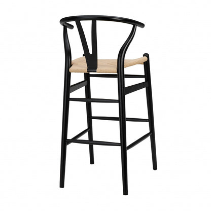Natural & Black Solid Wood Low Back Counter Height Bar Chair