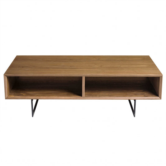 Brown & Black Metal Coffee Table w/ 2 Shelves