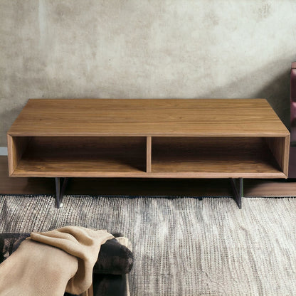 Brown & Black Metal Coffee Table w/ 2 Shelves