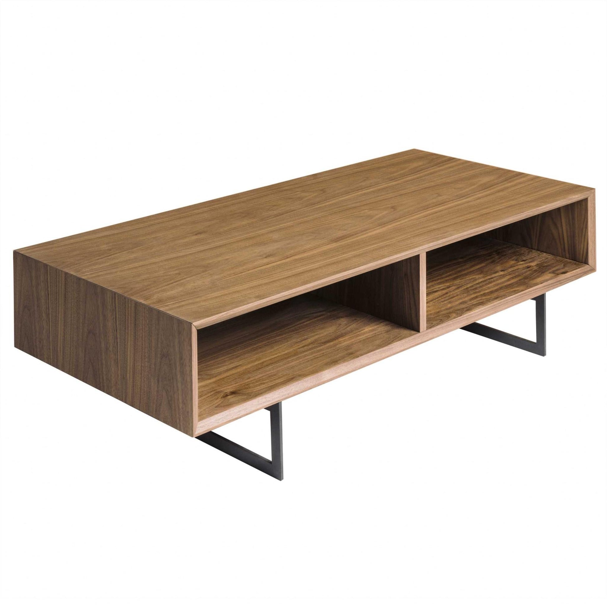 Brown & Black Wood & Metal Sled Coffee Table w/ 2 Shelves image 3