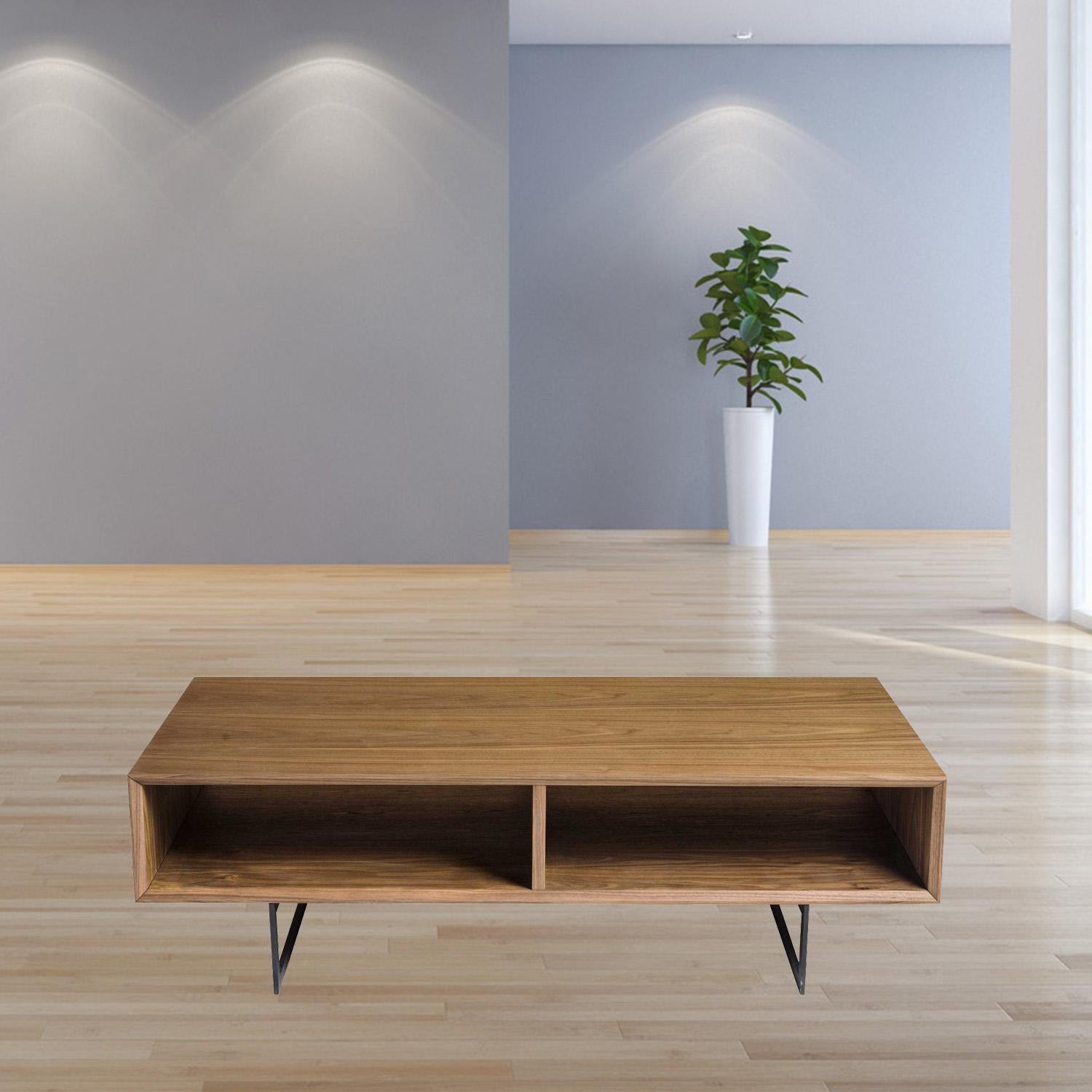 Brown & Black Wood & Metal Sled Coffee Table w/ 2 Shelves image 9