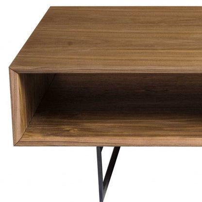 Brown & Black Wood & Metal Sled Coffee Table w/ 2 Shelves image 5