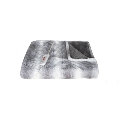 Gray And White Heated Electric Striped Throw