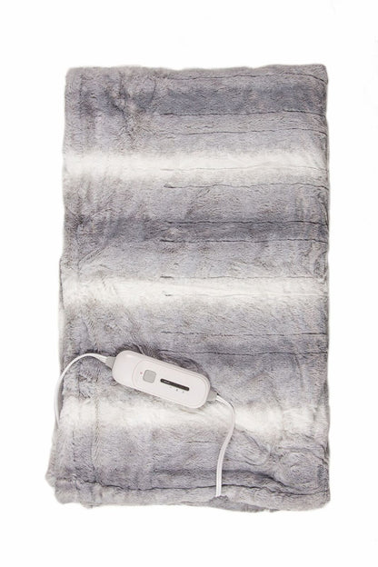 Gray And White Heated Electric Striped Throw