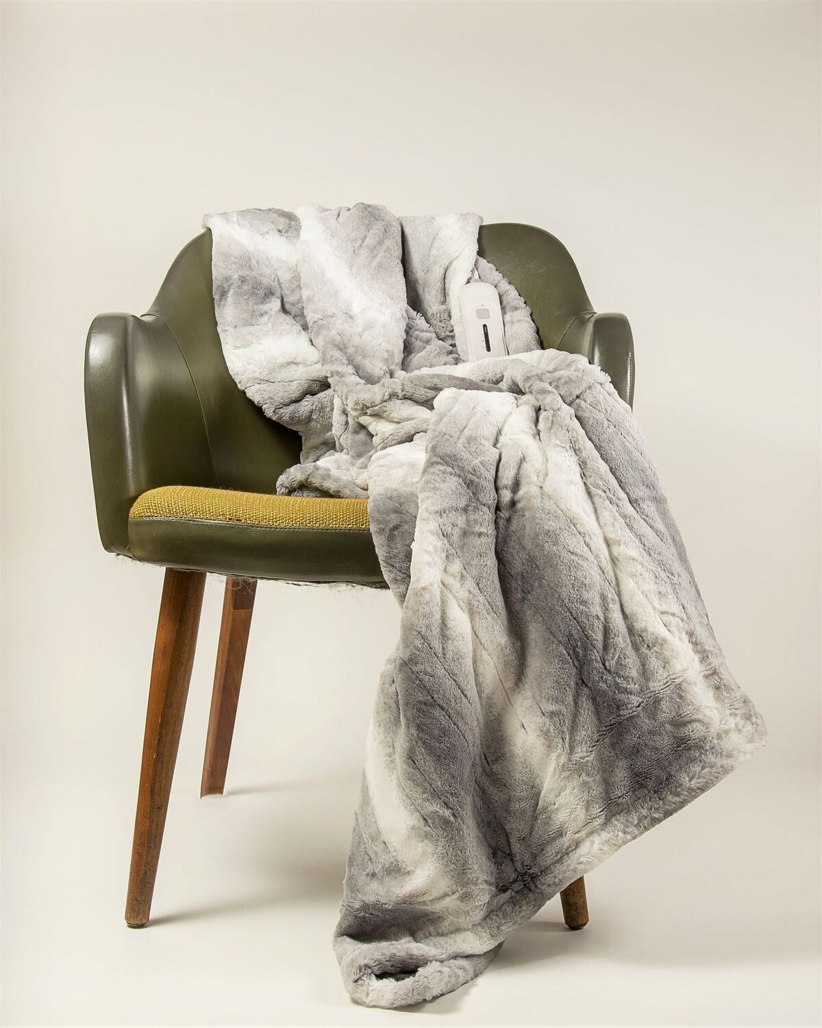 Gray And White Heated Electric Striped Throw