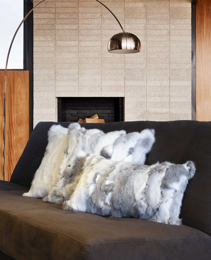 Grey Natural Rabbit Fur Pillow