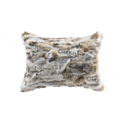 Tan & White Natural Rabbit Fur Pillow