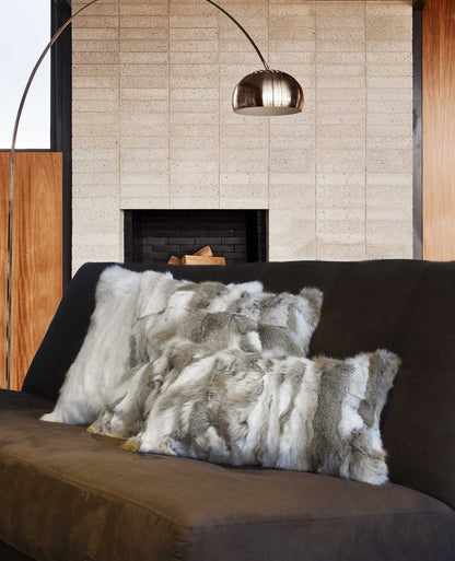 Tan & White Natural Rabbit Fur Pillow