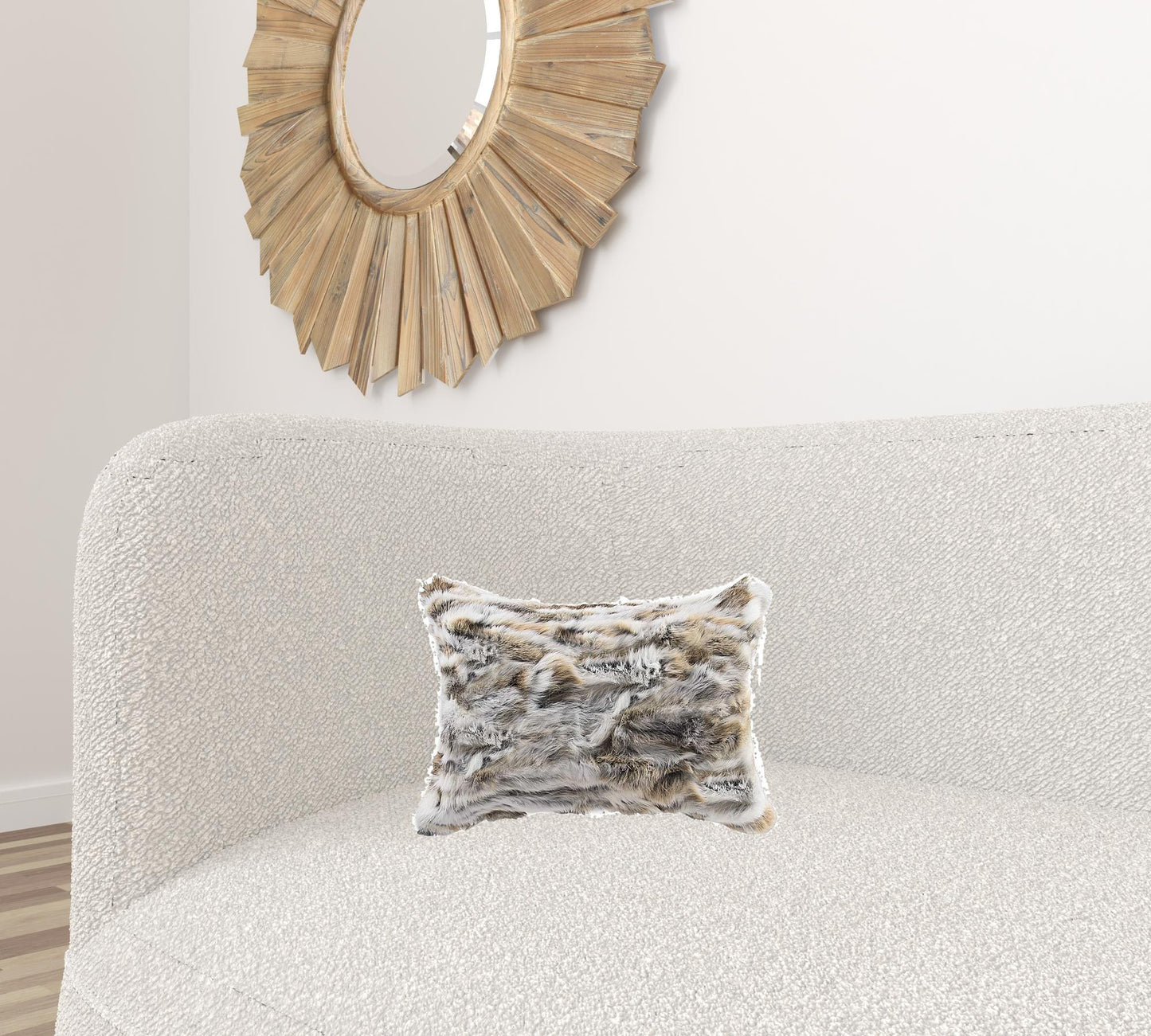 Tan & White Natural Rabbit Fur Pillow