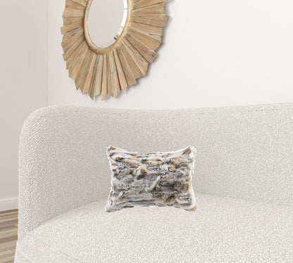 Tan & White Natural Rabbit Fur Pillow