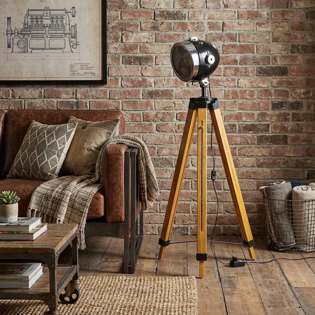 Distressed Tripod Floor Lamp w/ Cone